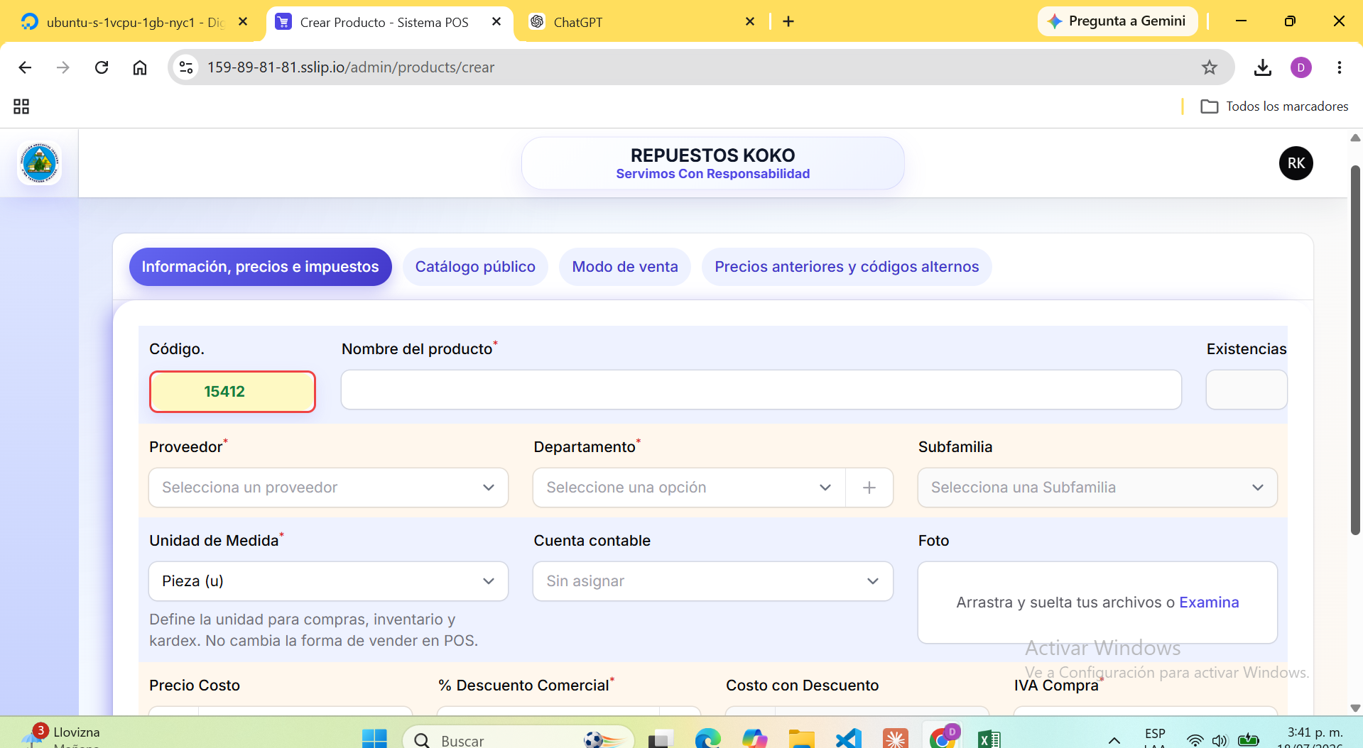 Crear Producto