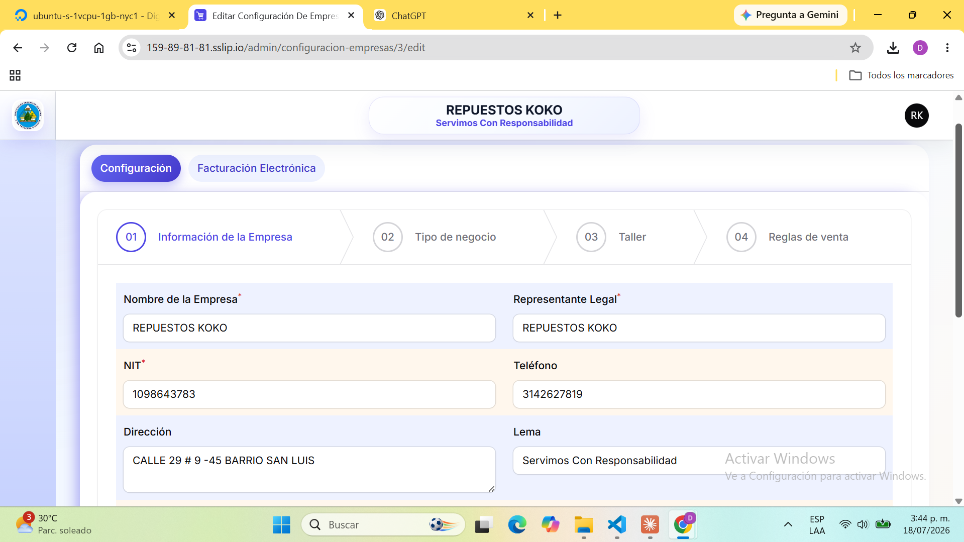 Configuracion de la Empresa